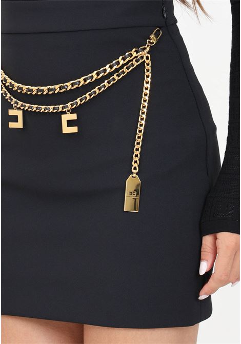 Short black skirt for women with chain belt and logo charms ELISABETTA FRANCHI | GOT3646E2110